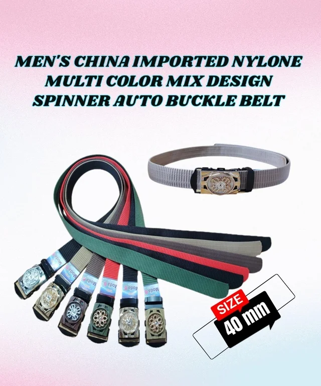 MENS CHINA IMPORTED NYLONE MULTI COLOR MIX DESIGN SPINNER AUTO BUCKLE BELT - FREE, 12