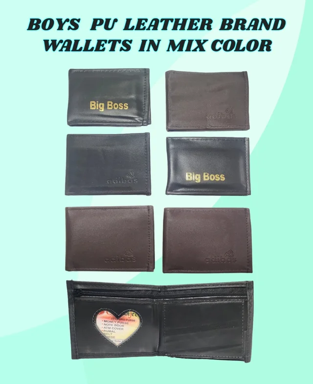 BOYS PU LEATHER BRAND WALLETS IN MIX COLOR - FREE, 6