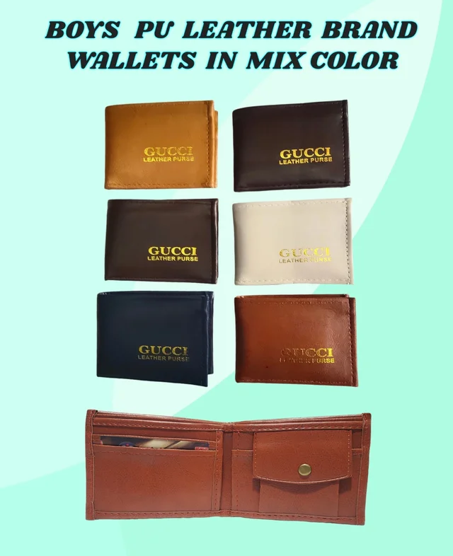 BOYS PU LEATHER BRAND WALLETS IN MIX COLOR - FREE, 6
