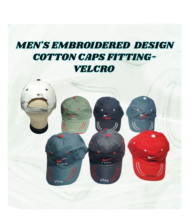 MEN'S EMBROIDERED DESIGN COTTON CAPS FITTING -VELCRO - FREE, 6