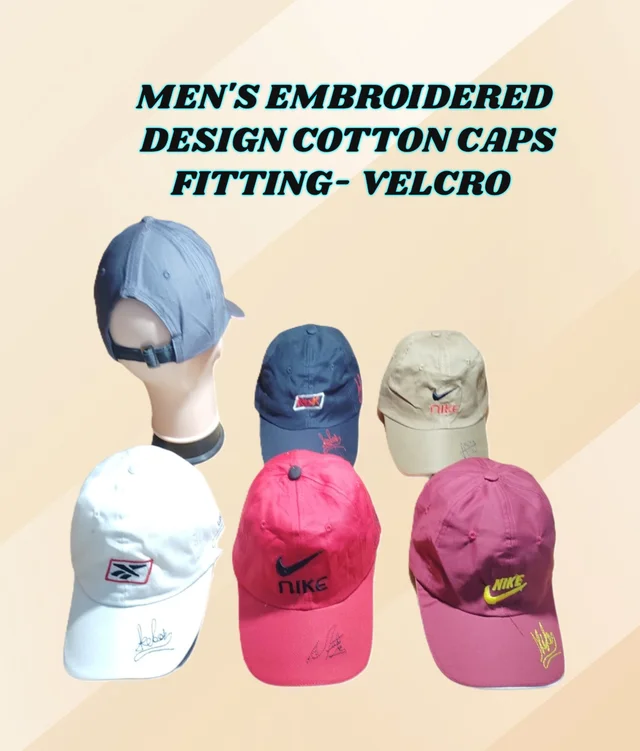 MEN'S EMBROIDERED DESIGN COTTON CAPS FITTING -VELCRO - FREE, 6