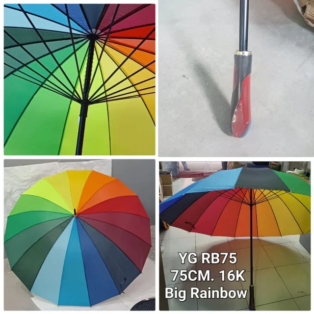 SINGLE FOLD BIG SIZE MANUAL OPEN RAINBOW UMBRELLA PLAIN AND SOLID SIZE -75CM - FREE, 6
