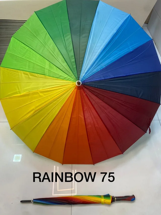 SINGLE FOLD BIG SIZE MANUAL OPEN RAINBOW UMBRELLA PLAIN AND SOLID SIZE -75CM - FREE, 6
