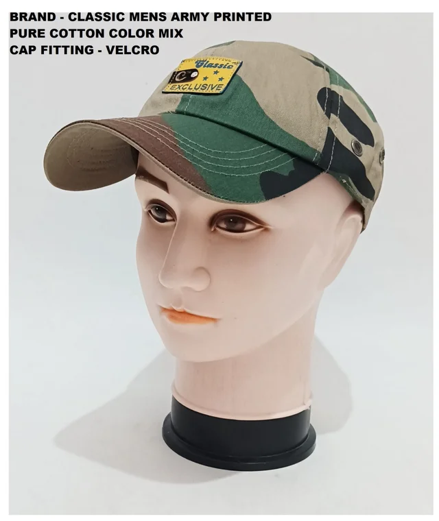 Brand - Classic Mens Army Printed Pure Cotton Color Mix Cap Fitting - Velcro - 12
