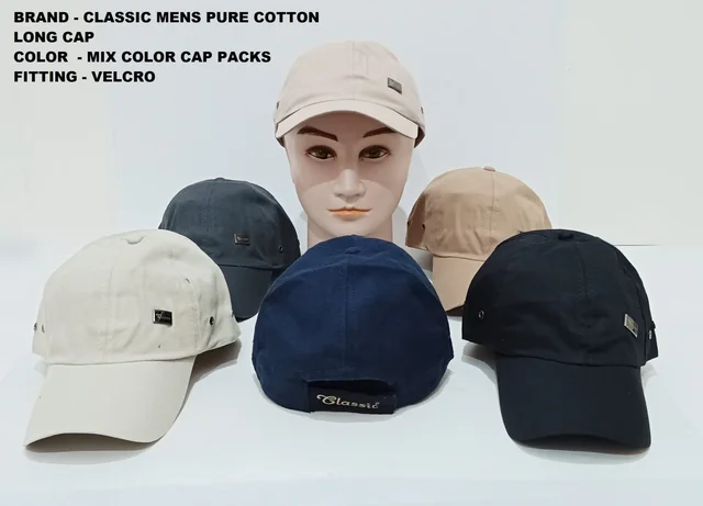Brand - Classic Mens Pure Cotton Long Cap Color - Mix Color Cap Packs Caps Fitting - Velcro - 12
