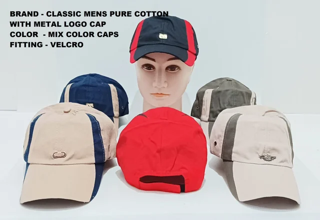 Brand - Classic Mens Pure Cotton With Metal Logo Cap Color - Mix Color Cap Packs Caps Fitting - Velcro - 12
