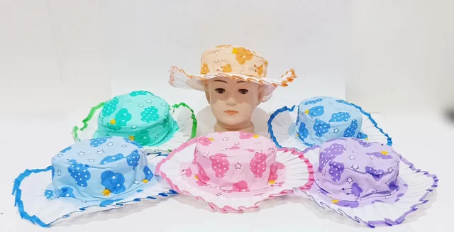 Kids/Girls Round Style Printed Cotton Cap Color - Mix Color Cap Fitting Elastic - 12