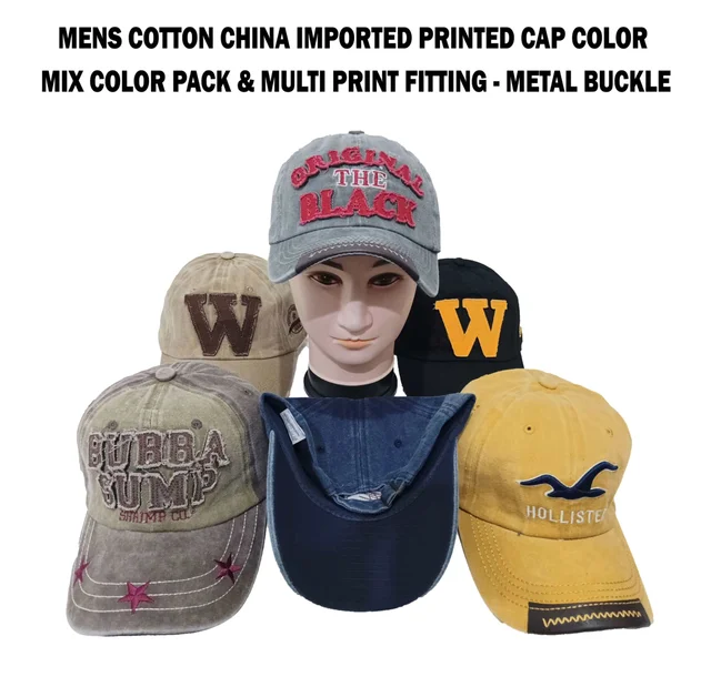 Mens Cotton China Imported Printed Cap Color - Mix Color Pack & Multi Print Fitting - Metal Buckle - 12