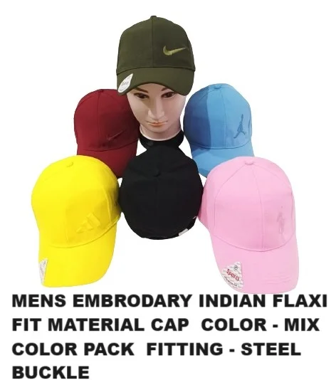 Mens Embrodary Indian Flaxi Fit Material Cap Color - Mix Color Pack Fitting - Steel Buckle - 12