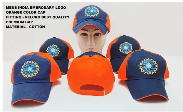Mens India Embrodary Logo Orange Color Cap Fitting - Velcro Best Quality Premium Cap Material - Cotton - 6