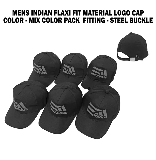 Mens Indian Flaxi Fit Rubber Printed Logo Caps Color - Black Color Pack Fitting - Buckle - 12