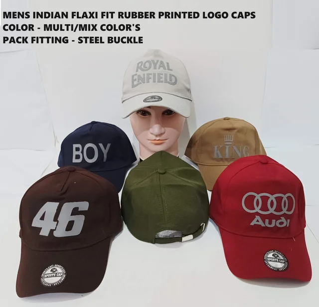 Mens Indian Flaxi Fit Rubber Printed Logo Caps Color - Multi Color Pack Fitting - Buckle - 12