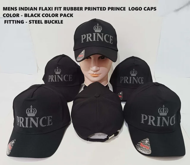 Mens Indian Flaxi Fit Rubber Printed Prince Logo Caps Color - Black Color Pack Fitting - Buckle - 12