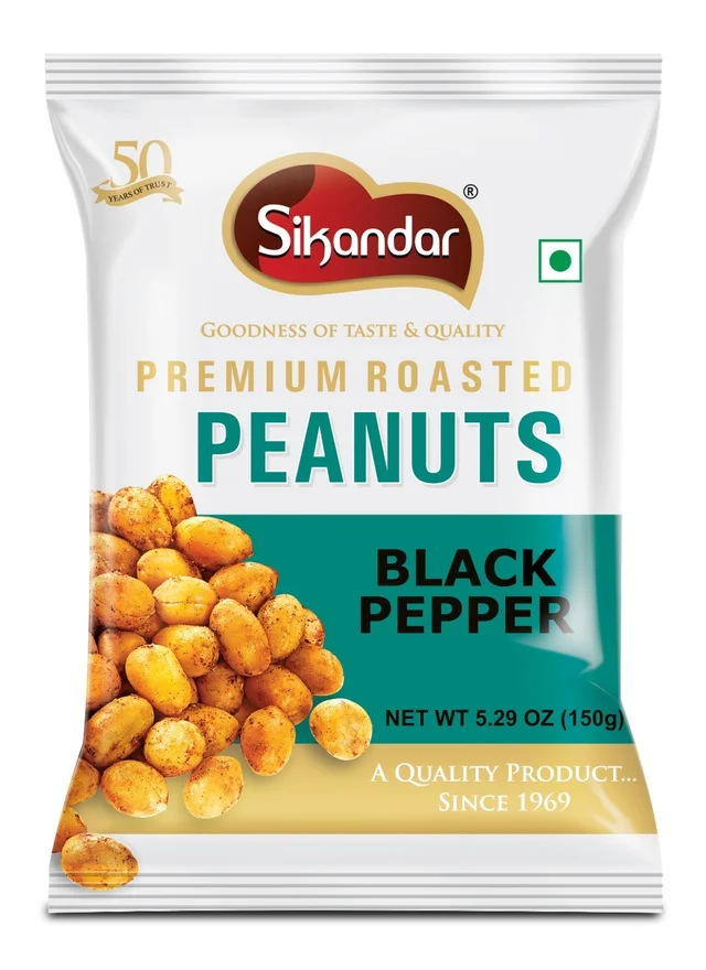 Sikandar Roasted Peanuts Black Pepper Kali Mirch 150g - Foil