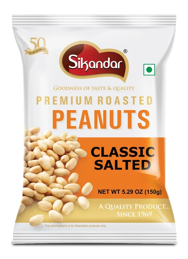 Sikandar Roasted Peanuts Classic Salted Without Skin 150g - Foil Pack