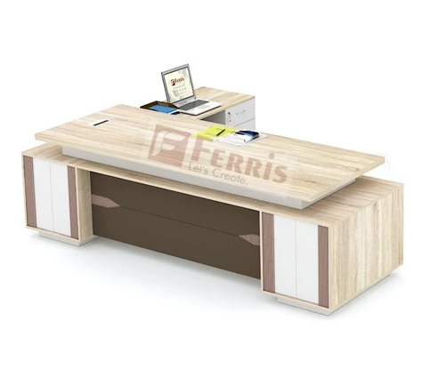 Ferris OFFICE TABLE WITH SIDE PEDESTAL AND FIX SIDE UNIT FP-MD-05 - Oak,White,Brown,, 2700x2250x750 MM.