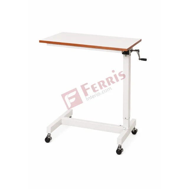 Ferris Premium Overbed Table with Wooden Finish (FHF-16) - Standard White, 760mm (L) ? 400mm (W) ? Adjustable Height 760??050mm, Single User (1 Patient), Epoxy Powder Coated with Anti-Rust Treatment