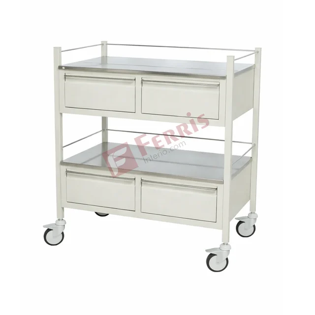 Ferris Medicine Trolley ( FHF-021) - Standard White, Medicine Trolley, 760mm (L) ? 460mm (W) ? 810mm (H), Not Applicable (Medical Equipment Trolley), Epoxy Powder Coated Finish (Also available in Stainless Steel)
