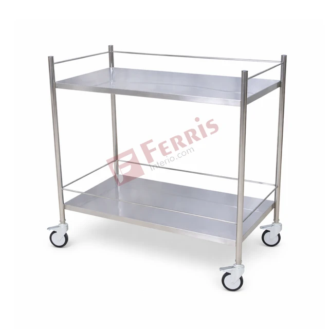 Ferris Instrument Trolley (FHF-023 B) - Instrument Trolley ( FHF-023 B), 760mm (L) ? 460mm (W) ? 810mm (H), Not Applicable (Medical Equipment Trolley), Polished Stainless Steel (SS) Finish