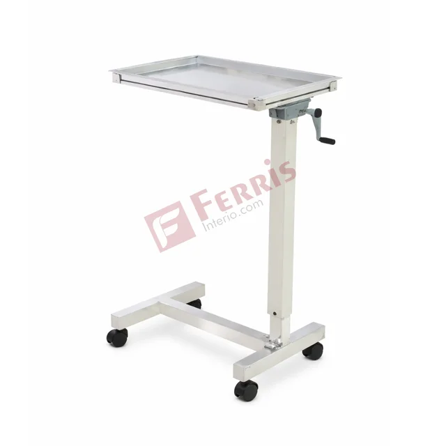 Ferris Mayo’s Trolley with Gear ( FHF-024) - Standard White, Mayo’s Trolley with Gear, Tray Size: 600mm (L) ? 460mm (W), Not Applicable (Medical Equipment Trolley), Epoxy Powder Coated Frame with Stainless Steel (SS) Tray