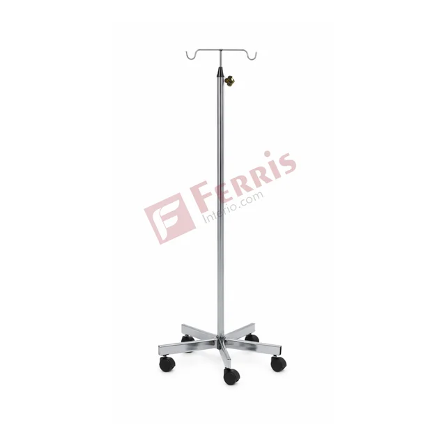 Ferris I.V. Stand ( MF 25A) - White / Black (Plastic Base Models), I.V. Stand ( MF 25A), Height Adjustable (Standard Range) ??SS Pipe with 4 Leg SS Base, Not Applicable (Medical Equipment), Stainless Steel Finish (SS Models)