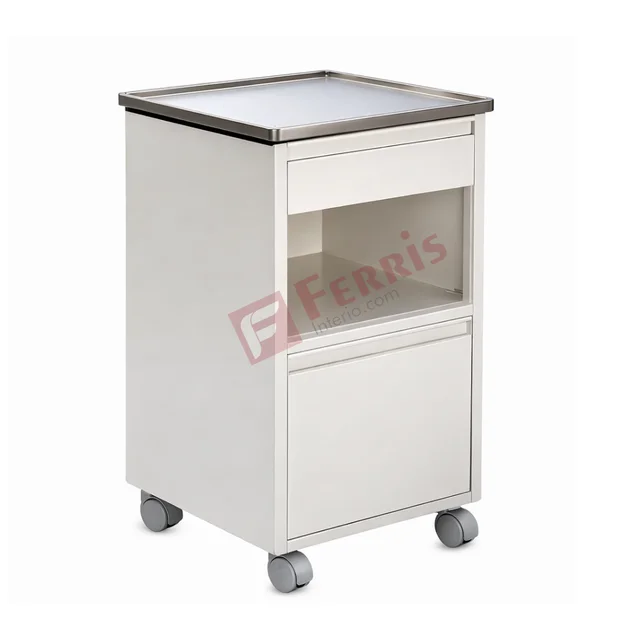 Ferris Bedside Locker Deluxe – FHF 017 - White / Off White, Bedside Locker Deluxe, 405mm (L) x 405mm (W) x 810mm (H), Not Applicable, Epoxy Powder Coated with SS Top