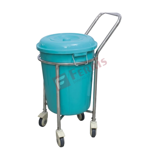 Ferris Soiled Linen Trolley (Plastic Bucket) FHF-033A - Standard Size (Customizable on Request), Stainless Steel Frame with Green/Blue Plastic Bucket, Stainless Steel Frame, Not Applicable (Linen/Waste Handling Equipment), Soiled Linen Trolley