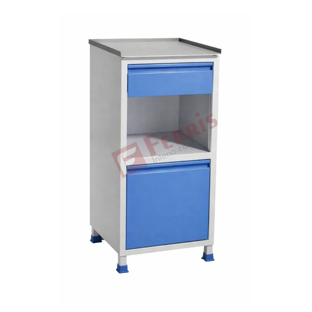 Ferris Medicine Side Cupboard ( FHF-017C ) - Standard White with Blue Panels, Medicine Side Cupboard, 405mm (L) ? 405mm (W) ? 810mm (H), Not Applicable (Storage Unit), Epoxy Powder Coated Metal Body with Laminated/Polymer Molded Panels