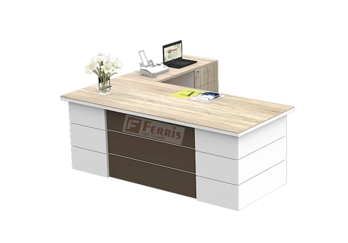 Ferris OFFICE TABLE WITH ATTACHED SIDE UNIT FP-MD-03 - Oak,White,Brown,, 1800x2100x750 MM.