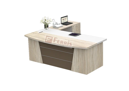 Ferris OFFICE TABLE WITH ATTACHED SIDE UNIT FP-MD-04 - Teak,White,Black,, 1800x2150x750 MM.