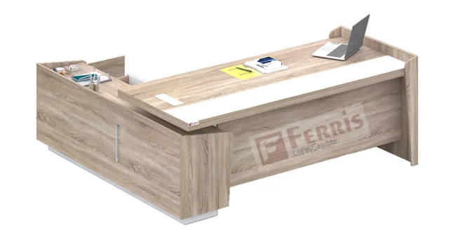 Ferris OFFICE TABLE WITH FIX SIDE UNIT (PT1-02) - Oak,White, 1817x1800x830 MM.