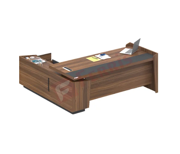 Ferris OFFICE TABLE WITH FIX SIDE UNIT (PT1-02) - Teak,Grey, 2117x2100x830 MM.