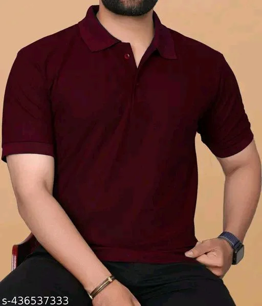 Poly Blend, Cotton Blend Men Poly Blend, Cotton Blend Regular Tshirts - Wine Berry, S