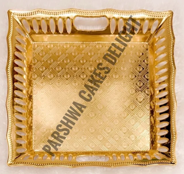 Plastic Trays For Gifting - Gold, Delight 4, 5 Pcs Pack