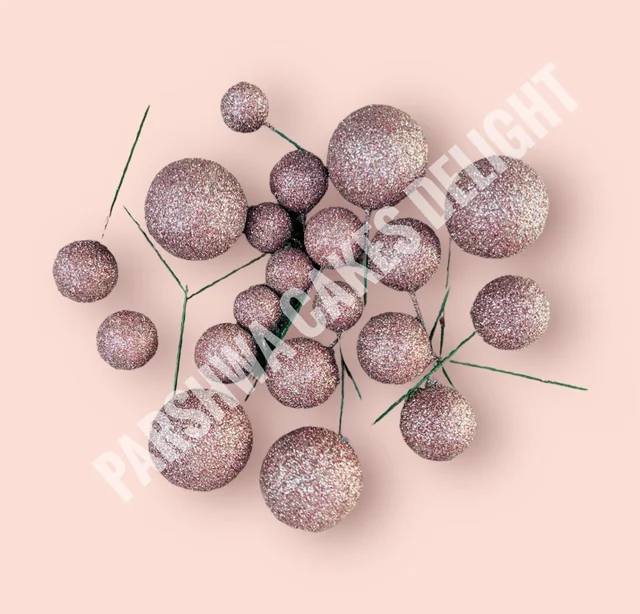 IMPORTED FAUX BALLS - 2Cm - 2.5Cm - 3Cm - 4Cm, GLITTER ROSE GOLD