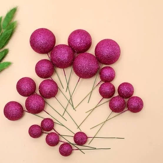 IMPORTED FAUX BALLS - 2Cm - 2.5Cm - 3Cm - 4Cm, Glitter Dark Pink