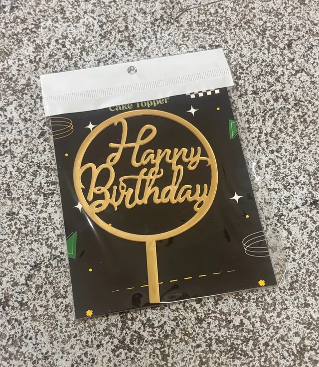 ACRYLIC TOPPER Happy Birthday - 129, Gold, 5 Inches