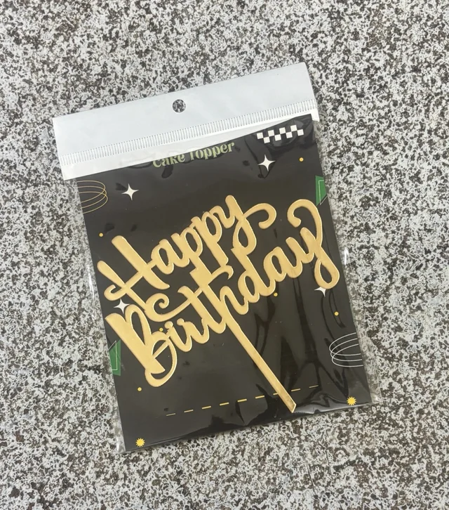 ACRYLIC TOPPER Happy Birthday - Gold, 130, 5 Inches
