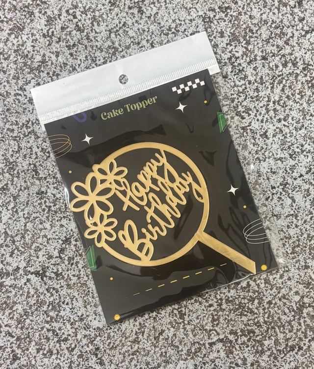 ACRYLIC TOPPER Happy Birthday - Gold, 132, 5 Inches