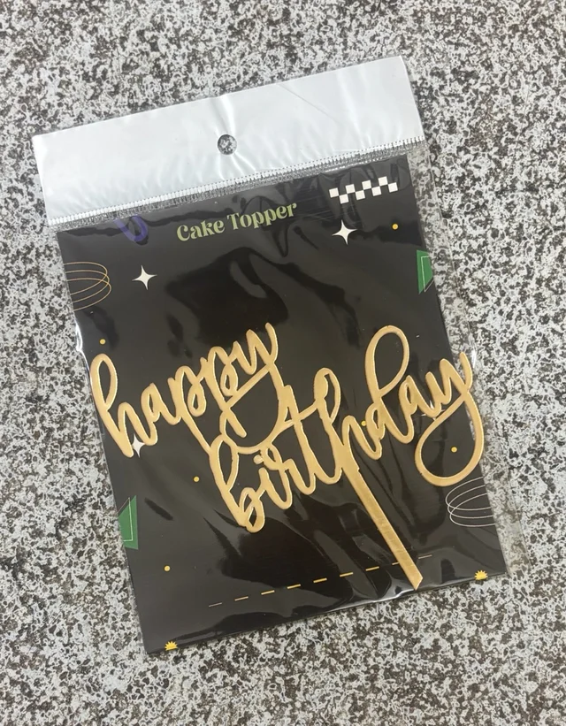 ACRYLIC TOPPER Happy Birthday - Gold, 133, 5 Inches