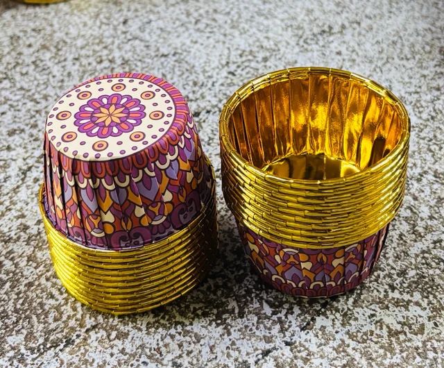 Metallic Foil Paper Cake Baking Cups - Delight 7, 50 Pcs Pack