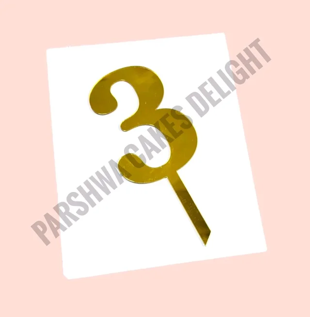 Acrylic Number Topper Without Crown - Gold, No 3