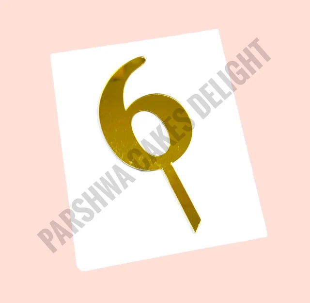 Acrylic Number Topper Without Crown - Gold, No 6