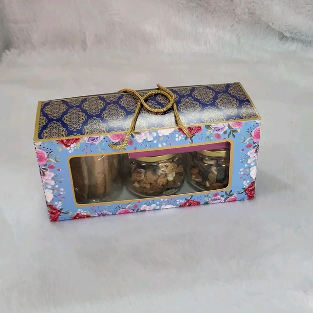 Diwali Festive Gift Hamper Box - Blue Floral, 10 Pcs Pack, 11*4*5 Inches