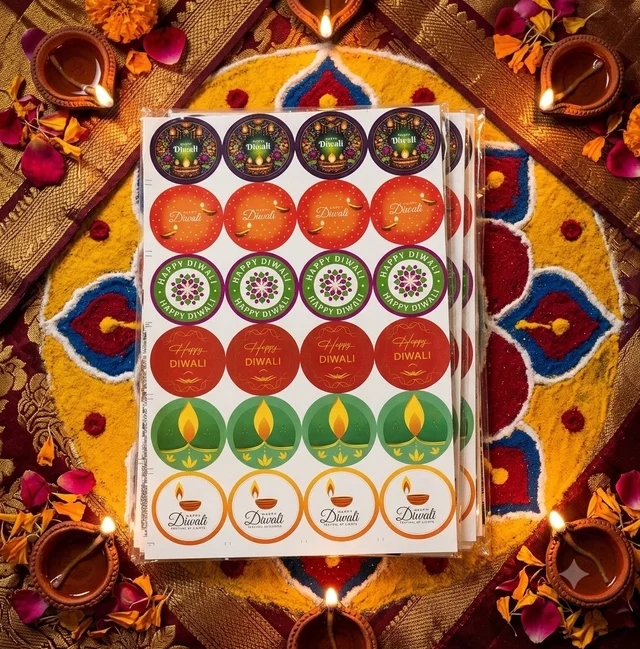 Happy Diwali Circle Sticker Sheet - Delight 2, 24 Pcs, 2 Inches