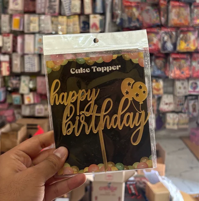 ACRYLIC TOPPER Happy Birthday - 5 Inch, Gold, 142