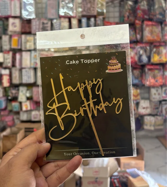 ACRYLIC TOPPER Happy Birthday - 5 Inch, Gold, 144
