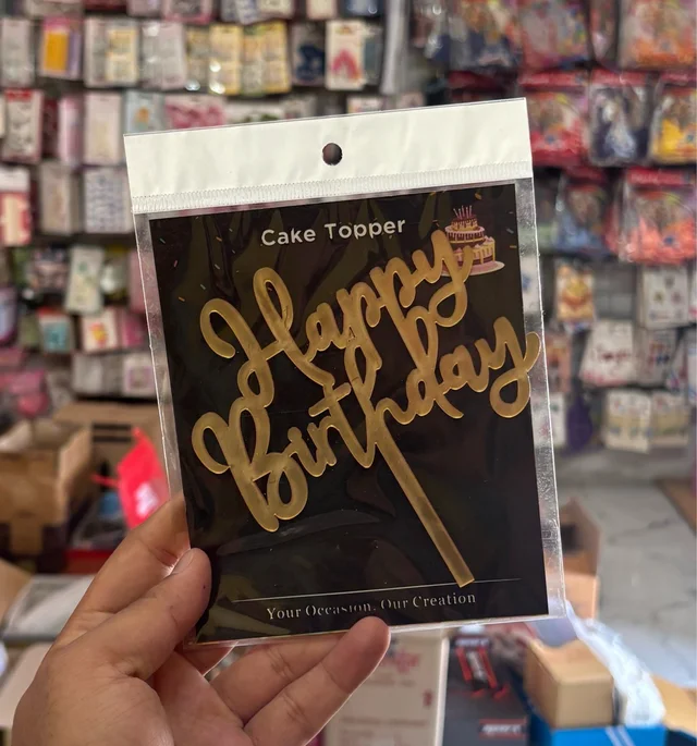 ACRYLIC TOPPER Happy Birthday - 5 Inch, Gold, 149