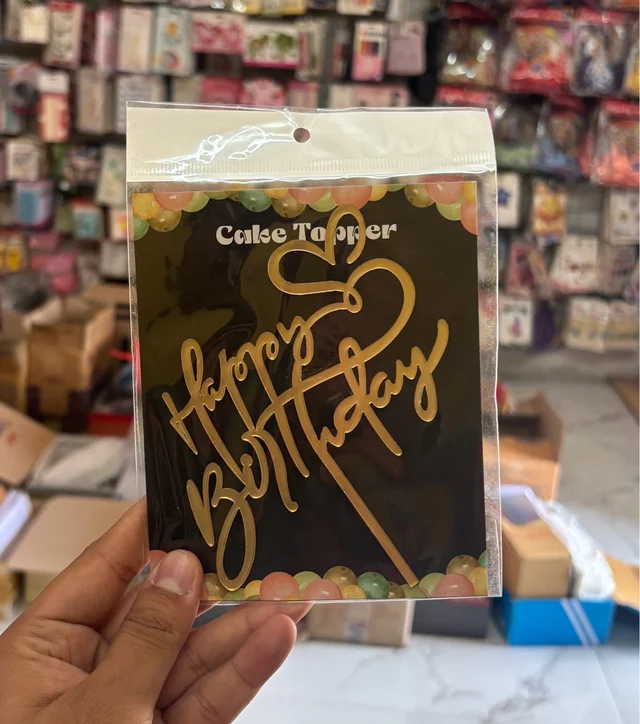 ACRYLIC TOPPER Happy Birthday - 5 Inch, Gold, 155