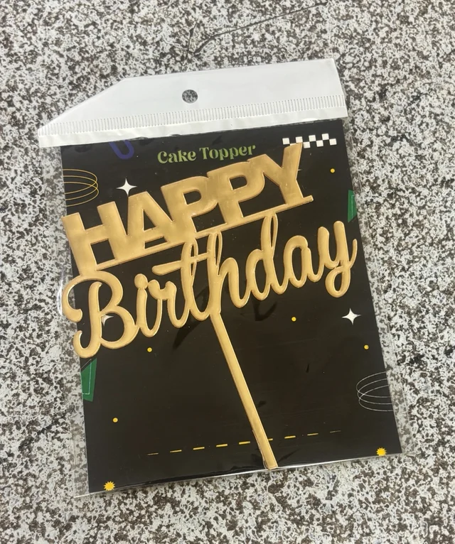 ACRYLIC TOPPER Happy Birthday - 5 Inch, Gold, 156